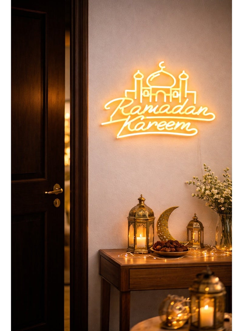 مصباح جداري نيون LED رمضان كريم يعمل بمنفذ USB، إضاءة دافئة بيضاء، مصباح معلق مزخرف للمسجد مع سلك بطول مترين، مناسب للمنزل، الباب، غرفة المعيشة، والديكور الخارجي لرمضان - Image 4